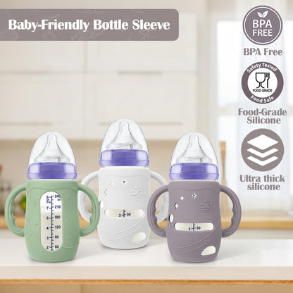 Three pack silicone bottle covers for 8 fluid ounce bottles
