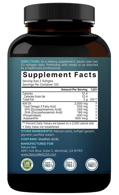 Authentic NatureBell health supplement bottle emphasizing no fishy aftertaste feature