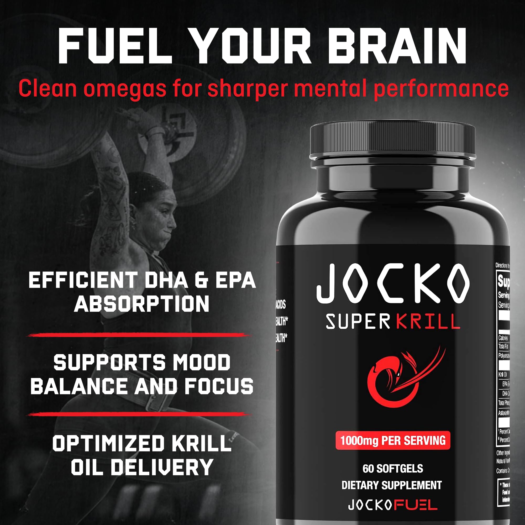 Jocko Fuel Super Krill Oil 60 softgels label details and ingredients