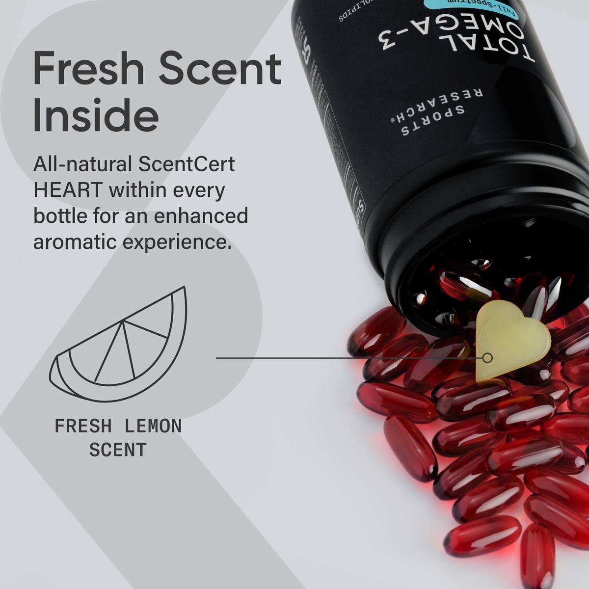 Sports Research total omega 3 full spectrum multi source blend bottle showing pure ingredients close up view.