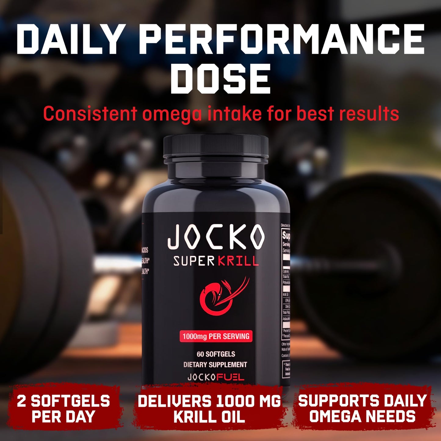 Jocko Fuel Antarctic Krill Oil packaging showing antioxidant astaxanthin benefits