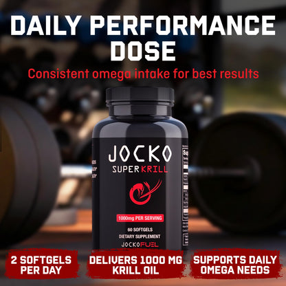 Jocko Fuel Antarctic Krill Oil packaging showing antioxidant astaxanthin benefits