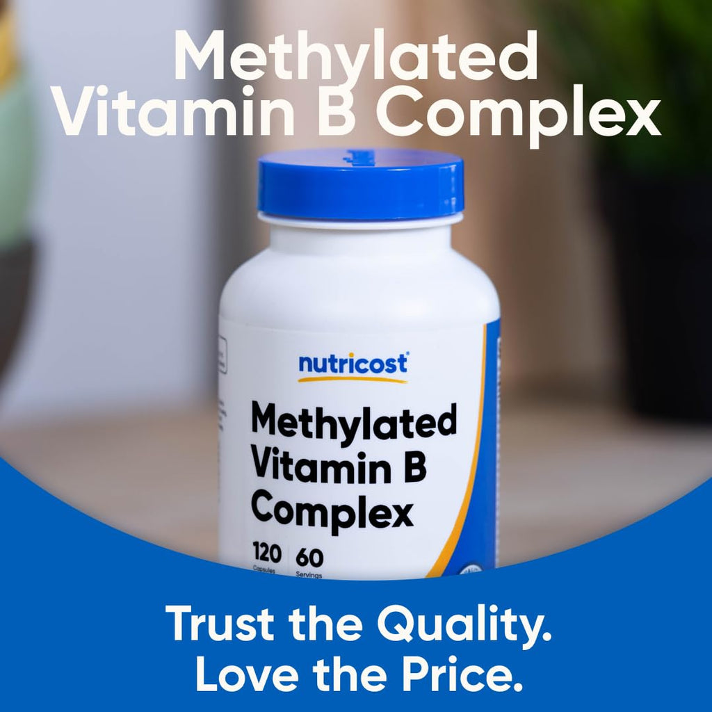 Nutricost Vitamin B Complex gluten free vegetarian capsules container showcasing premium USA imported packaging