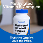 Nutricost Vitamin B Complex gluten free vegetarian capsules container showcasing premium USA imported packaging