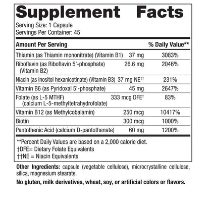 Side perspective of Nordic Naturals B complex dietary supplement displaying clean vegan formulation details.
