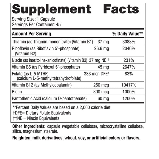 Side perspective of Nordic Naturals B complex dietary supplement displaying clean vegan formulation details.