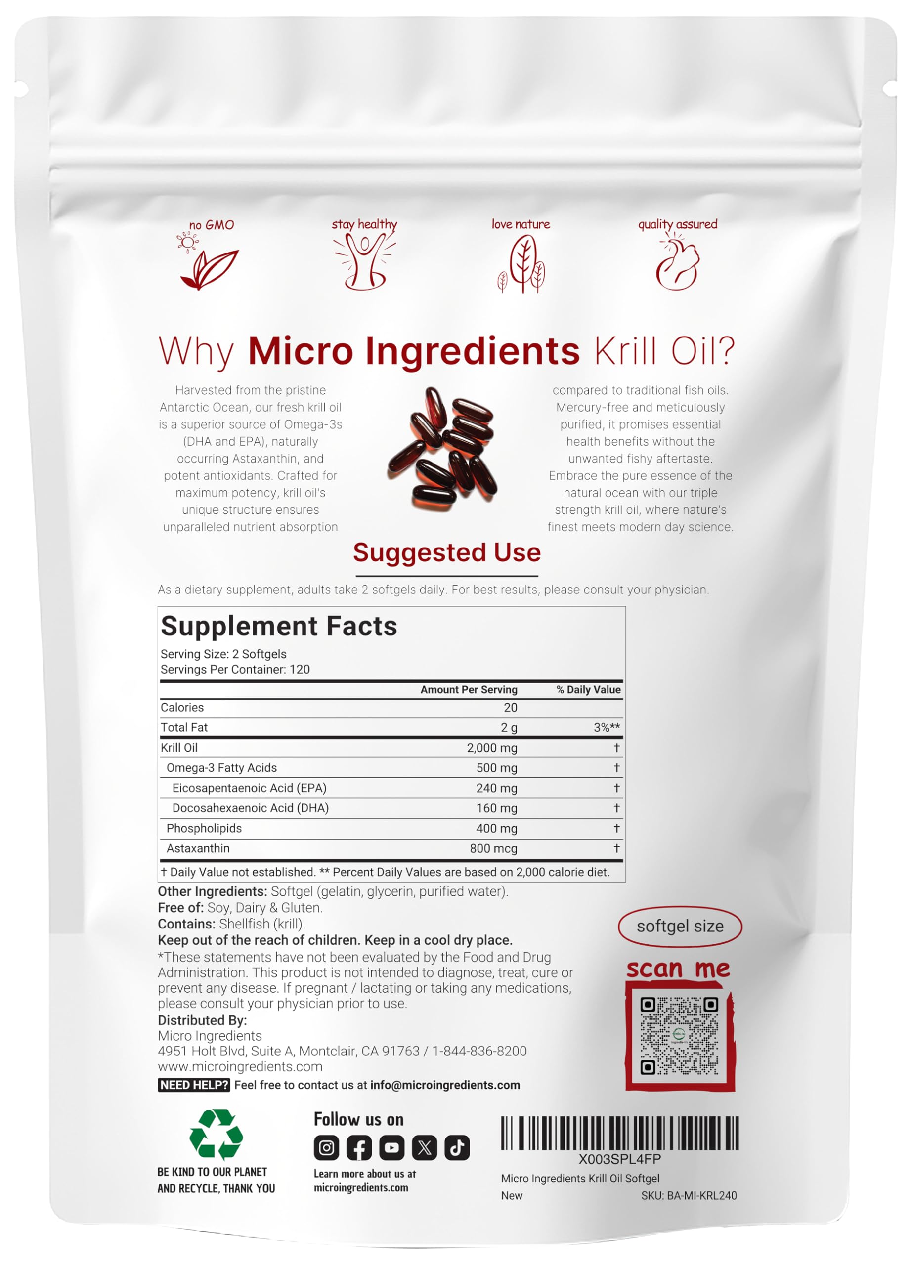 Micro Ingredients Triple Strength Krill Oil two thousand milligrams supplement packaging
