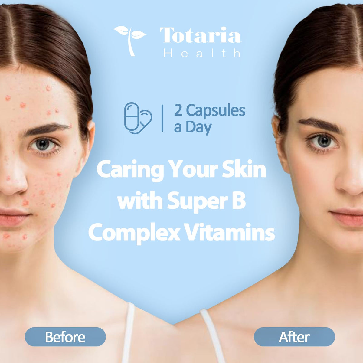 Totaria Health Vitamin B Complex Plus capsules displaying pure plant based dietary supplement benefits
