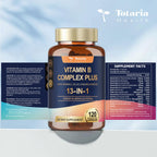 Full range of Totaria Health dietary supplement bottles featuring the complete vitamin B complex formula
