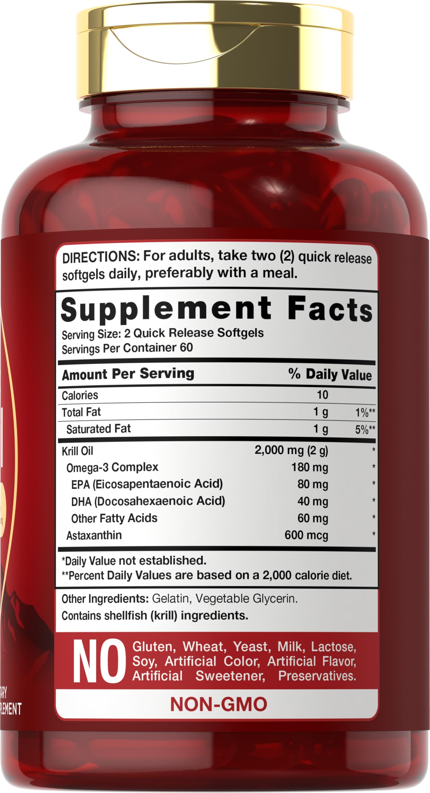 Carlyle red krill oil supplement showing product facts label and omega three ingredients