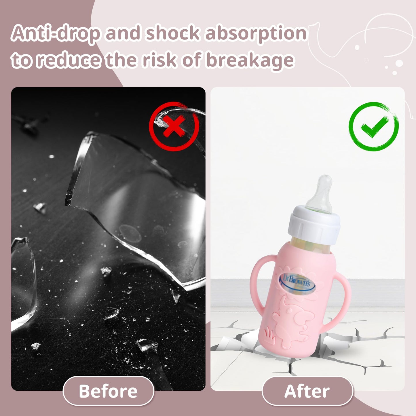 Anti breakage silicone sleeve for 4 fluid ounce glass baby bottle