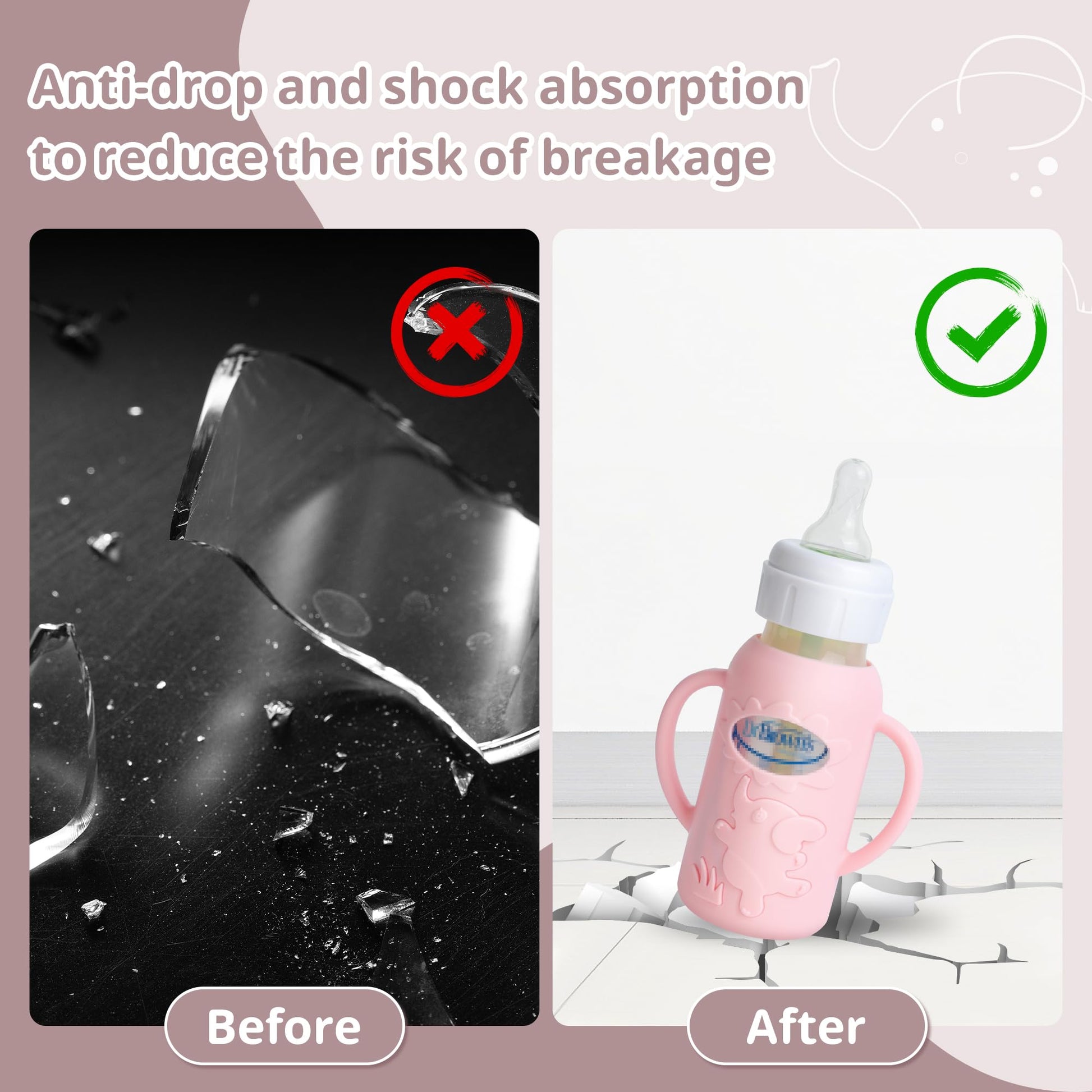 Anti breakage silicone sleeve for 4 fluid ounce glass baby bottle