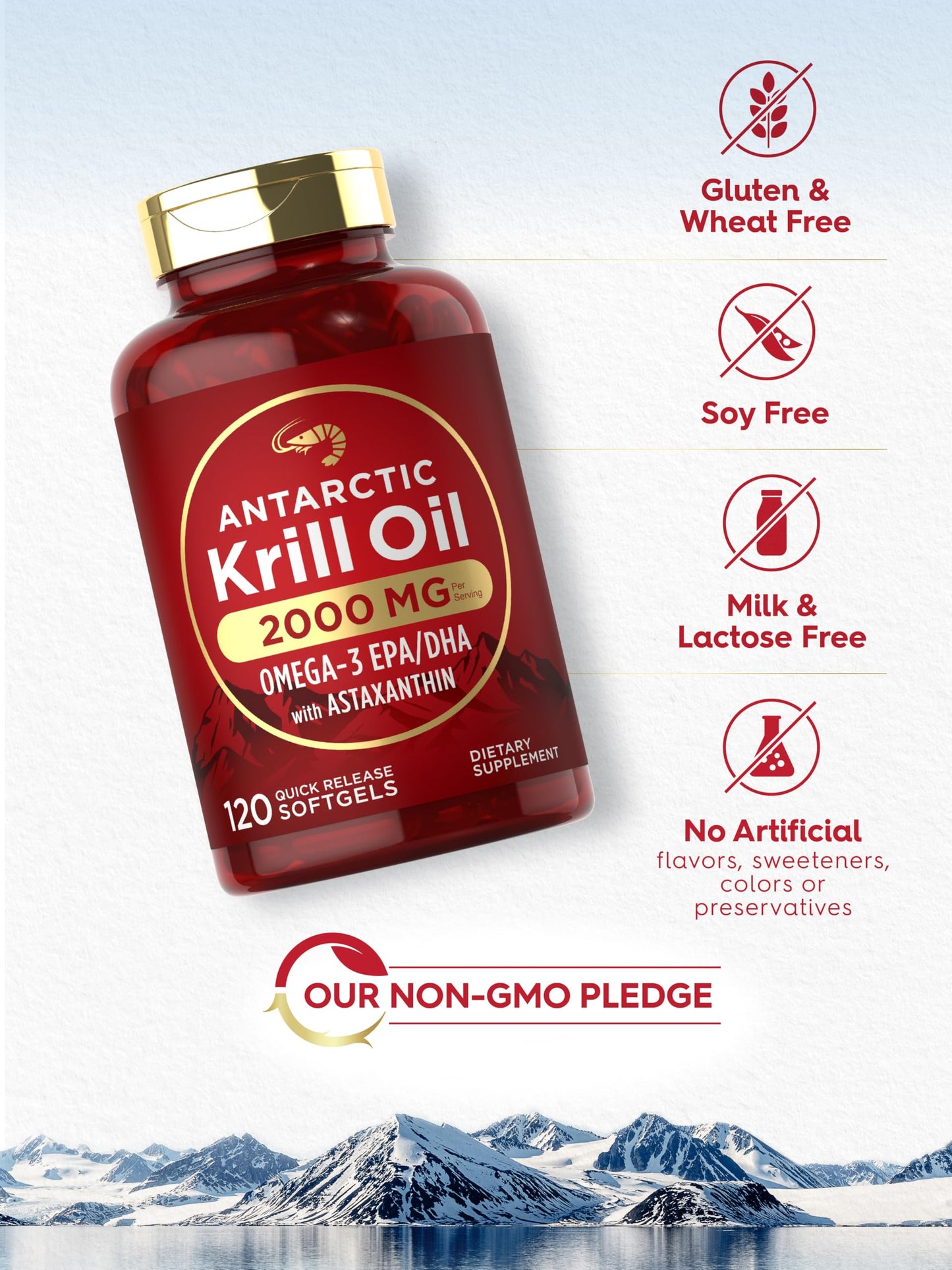 Carlyle maritime dietary supplement packaging showing non GMO and gluten free seals