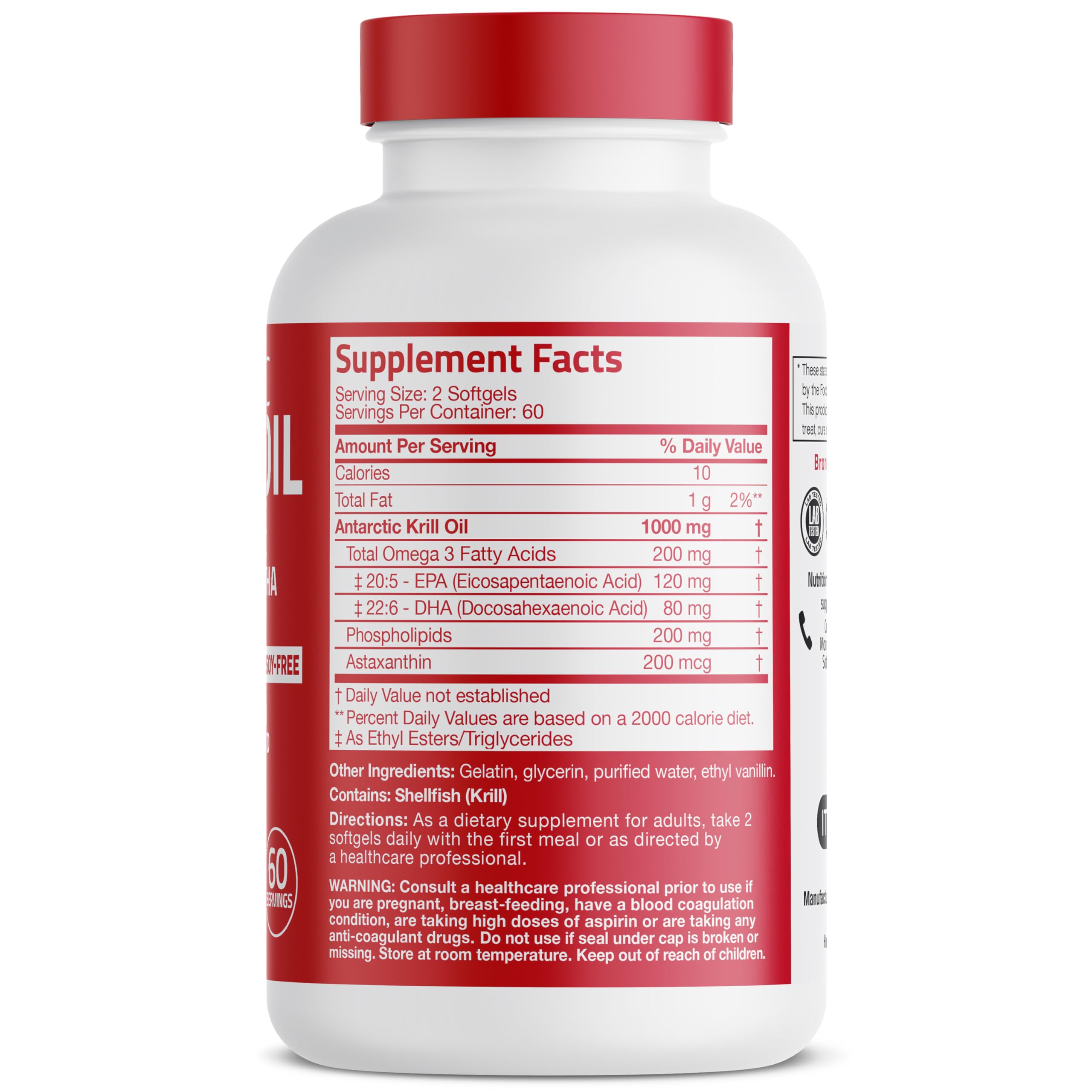 Bronson Vitamins Omega 3 krill oil 120 softgels supplement packaging facts