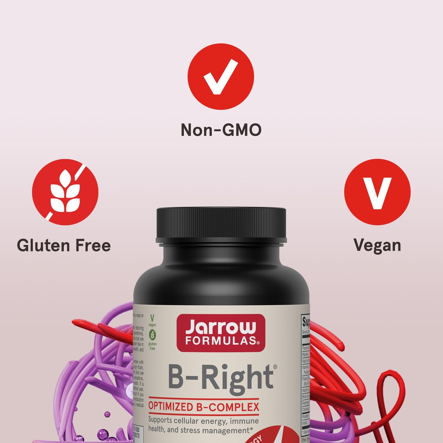 Authentic Jarrow Formulas B-Right 100 count bottle displaying vegan and non-GMO labels