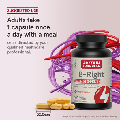 Imported Jarrow Formulas B-Right B-Complex veggie capsules on a clean background