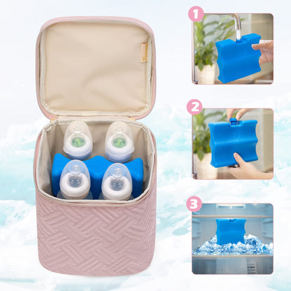 Fasrom insulated bottle bag side view with stroller attachment