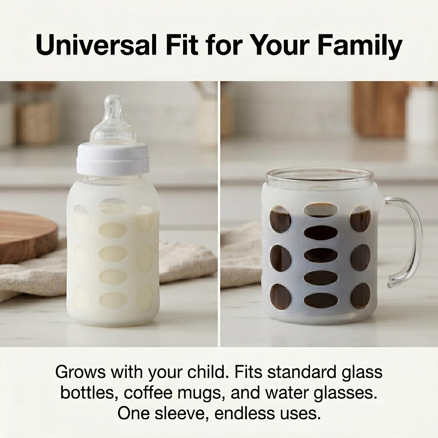 Durable BPA-free silicone sleeve for glass coffee mugs