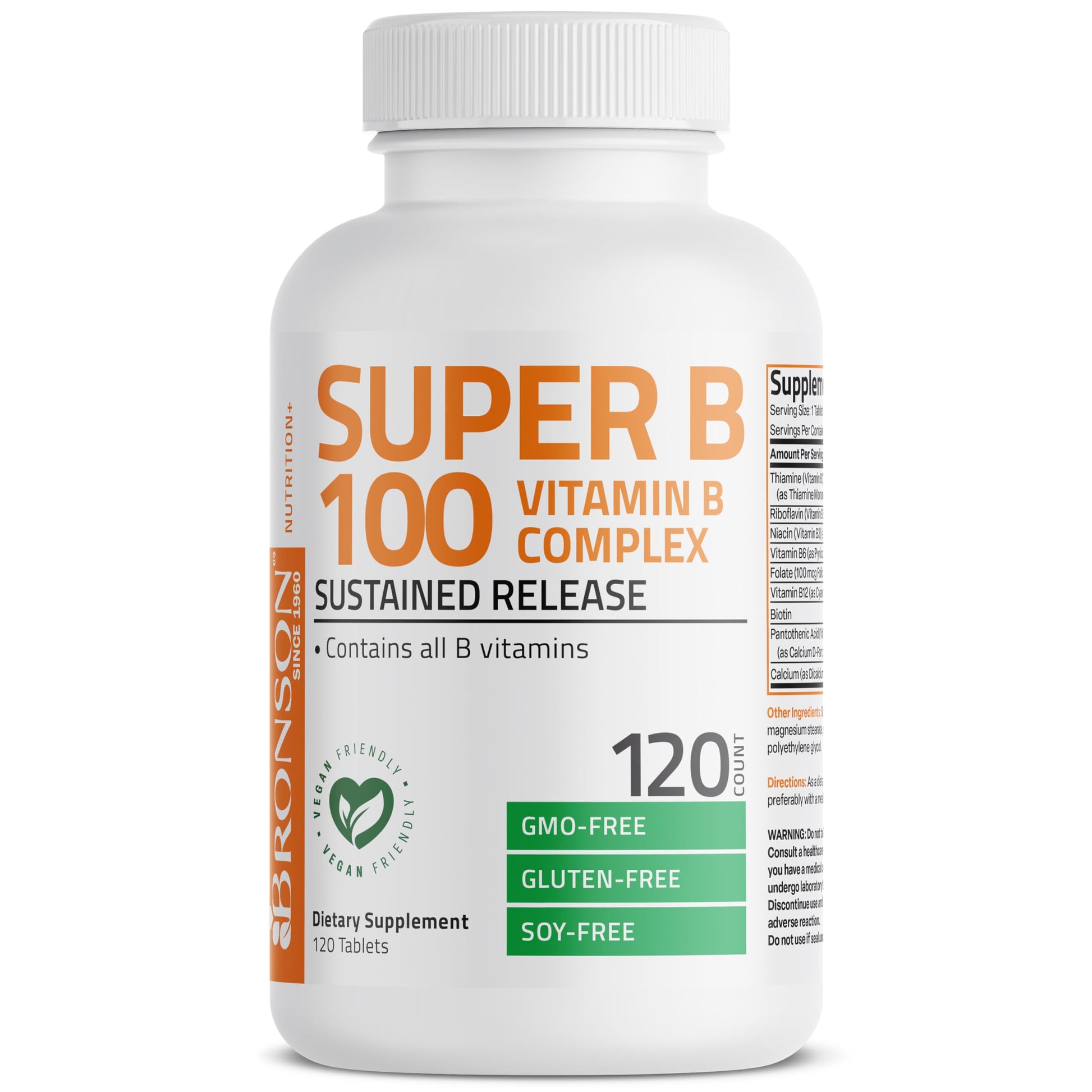 Bronson premium health supplement bottle displaying energy metabolism and nervous system support benefits