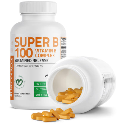 Authentic imported Bronson B100 vitamin complex bottle showcasing the cGMP-manufactured quality guarantee