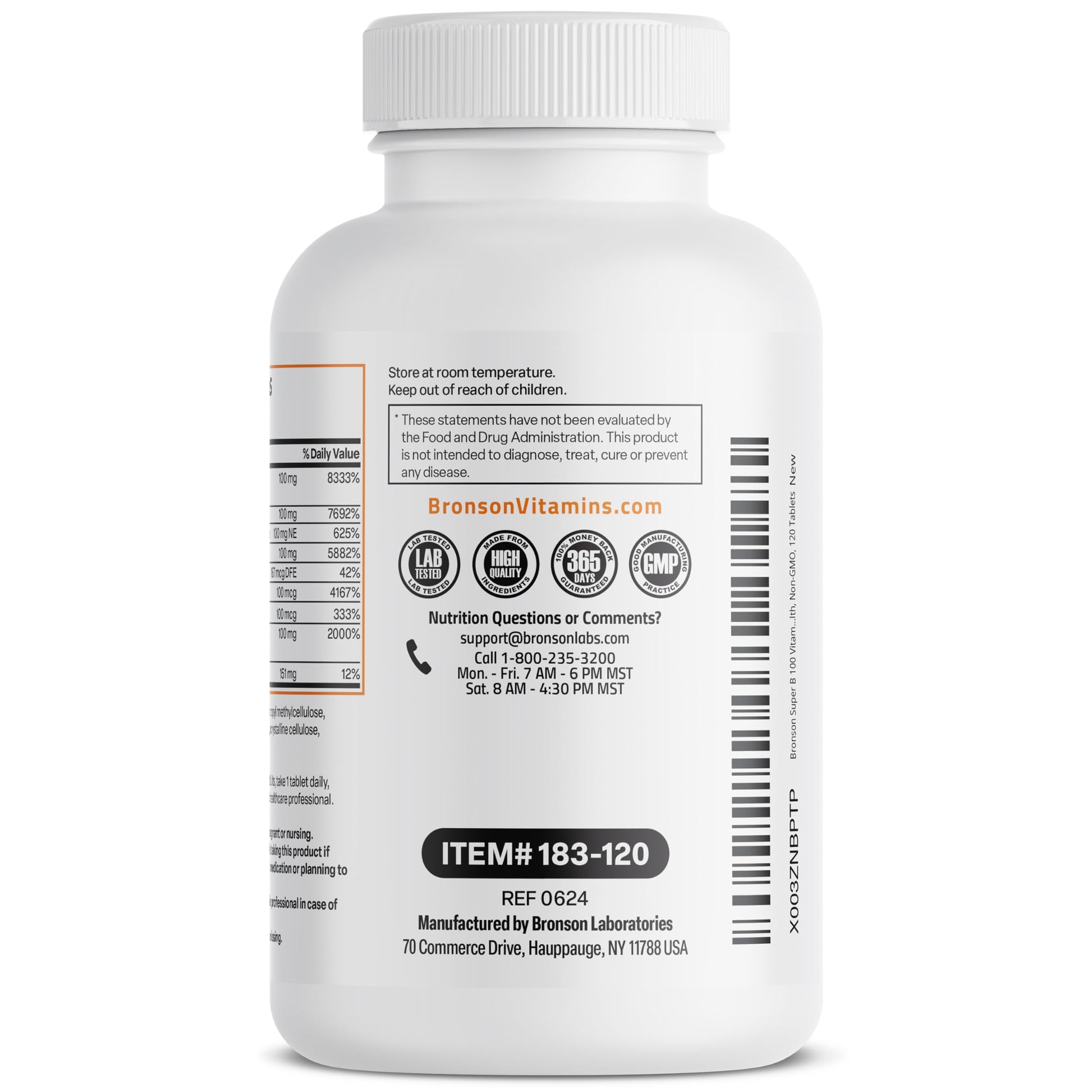 High potency Bronson vitamin B complex tablets container sitting on a clean wellness-themed background