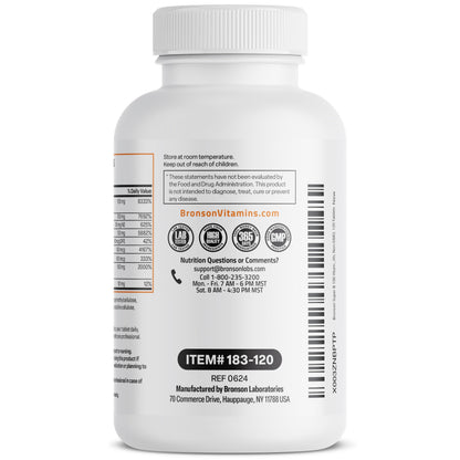 High potency Bronson vitamin B complex tablets container sitting on a clean wellness-themed background