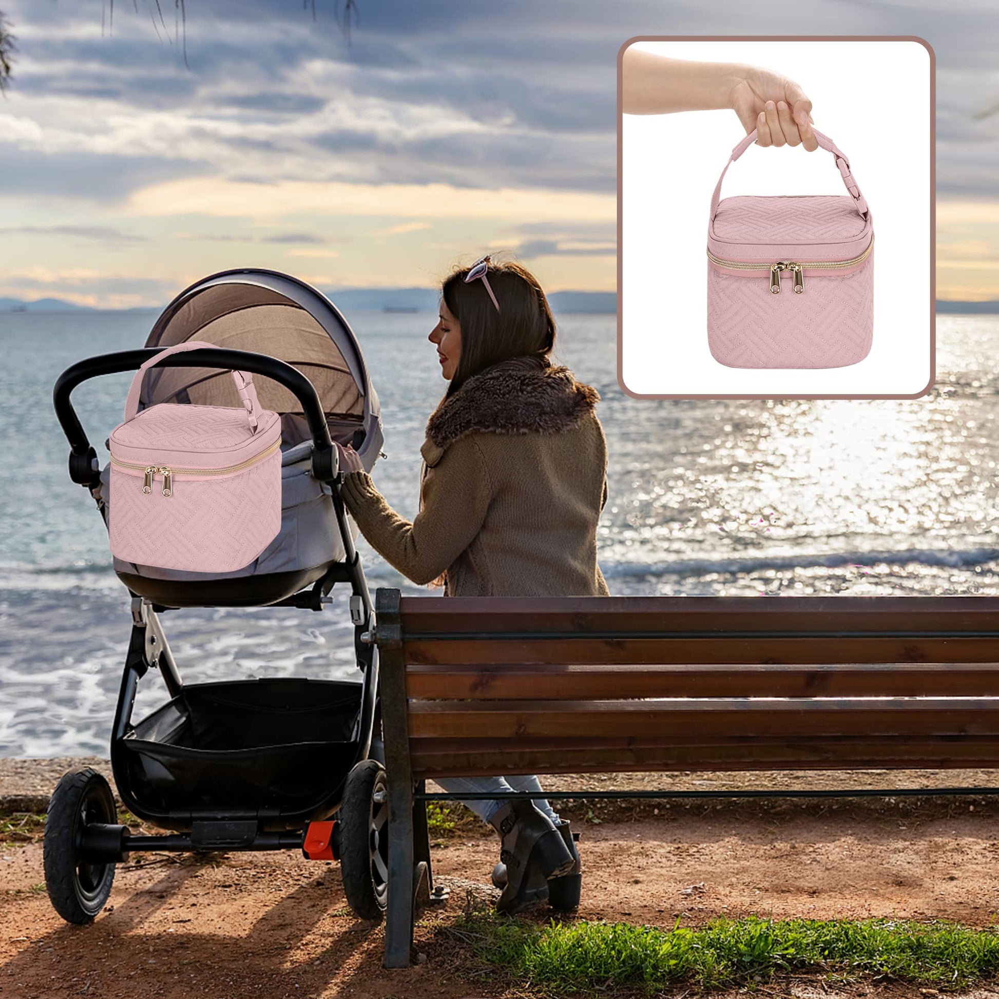 Top view of Fasrom baby bottle travel bag zipper opening