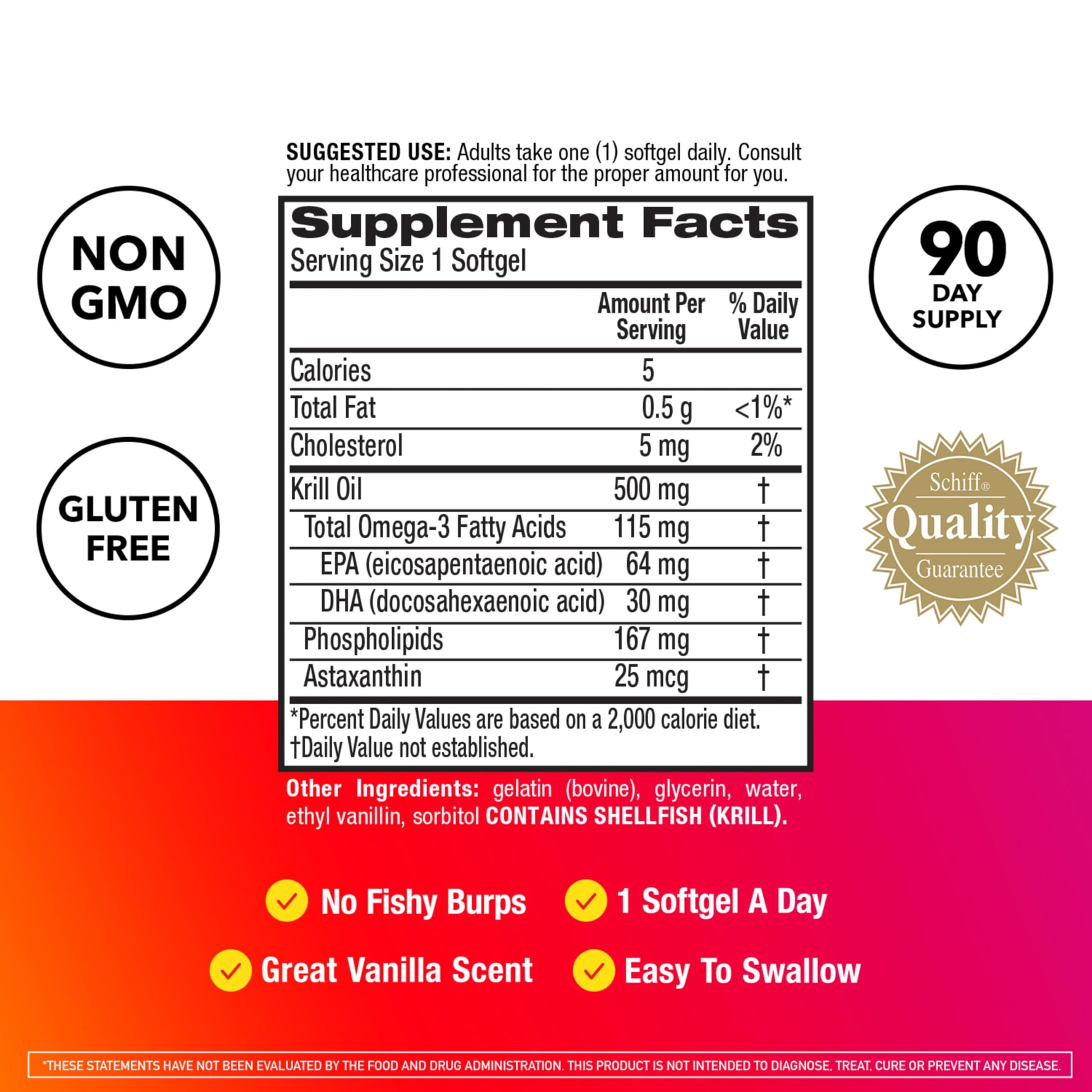 Side view of MegaRed 500 milligram krill oil packaging emphasizing phospholipid absorption benefits.