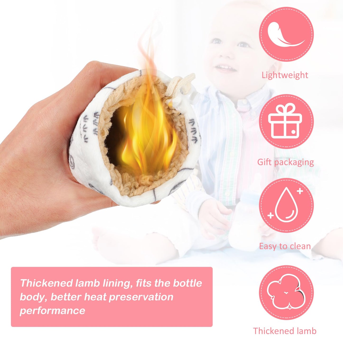 Adium white nursing bottle sleeve showing fit on glass bottle