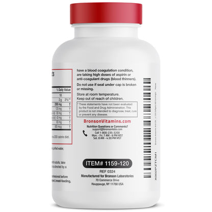 Phospholipids and astaxanthin benefits highlighted on the back packaging of Bronson vitamins.