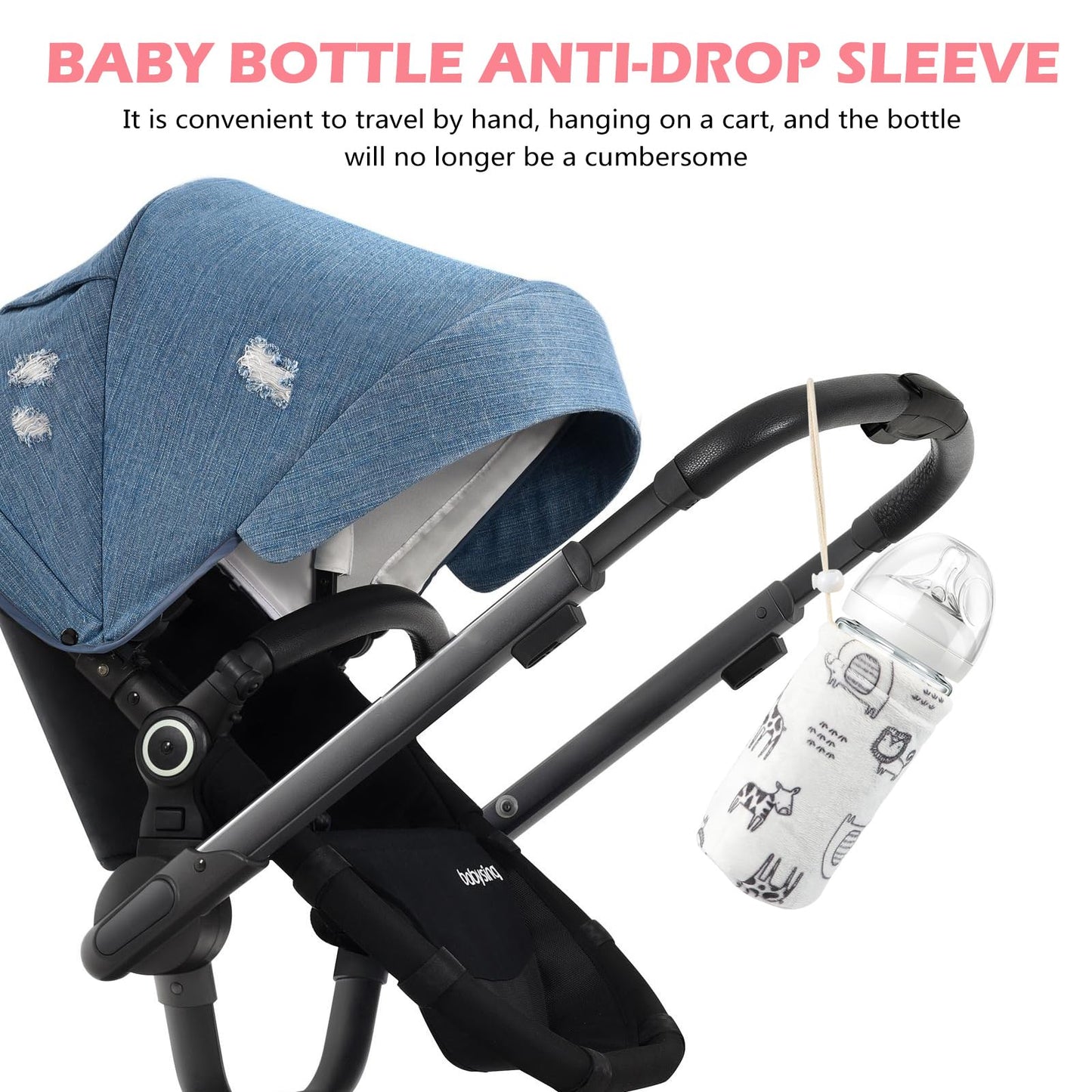 Close up of soft plush texture of baby feeding bottle cover