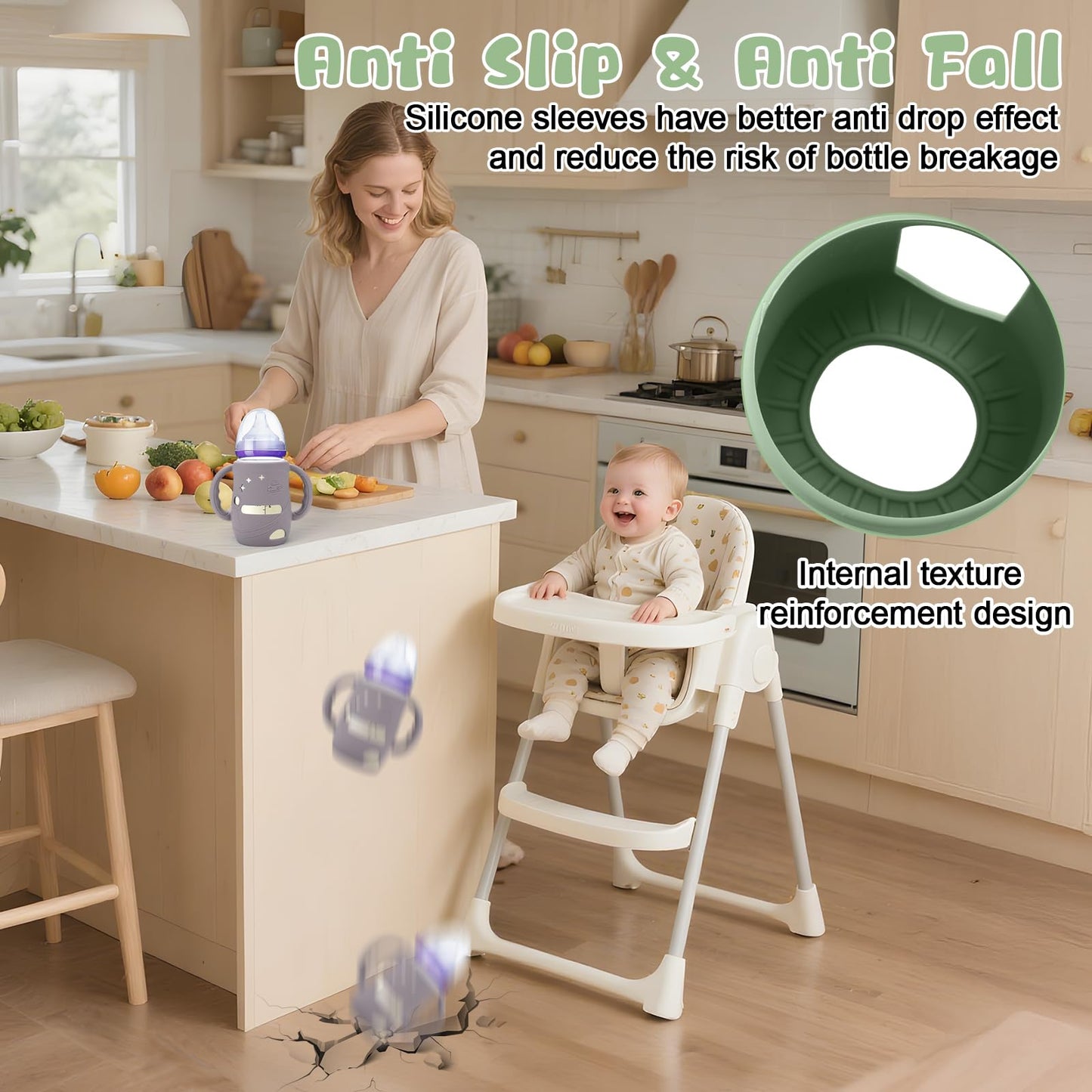 Mity Rain shock-absorbing green silicone baby bottle cover