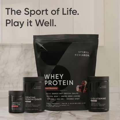 Premium imported Sports Research dietary supplement showing directions for use and daily dosage recommendations.