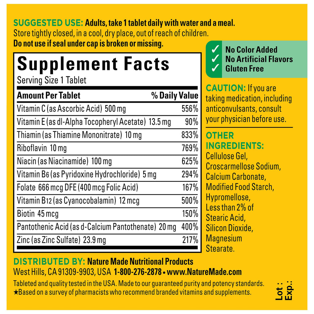 Nature Made multi B vitamin complex with zinc for nervous system health