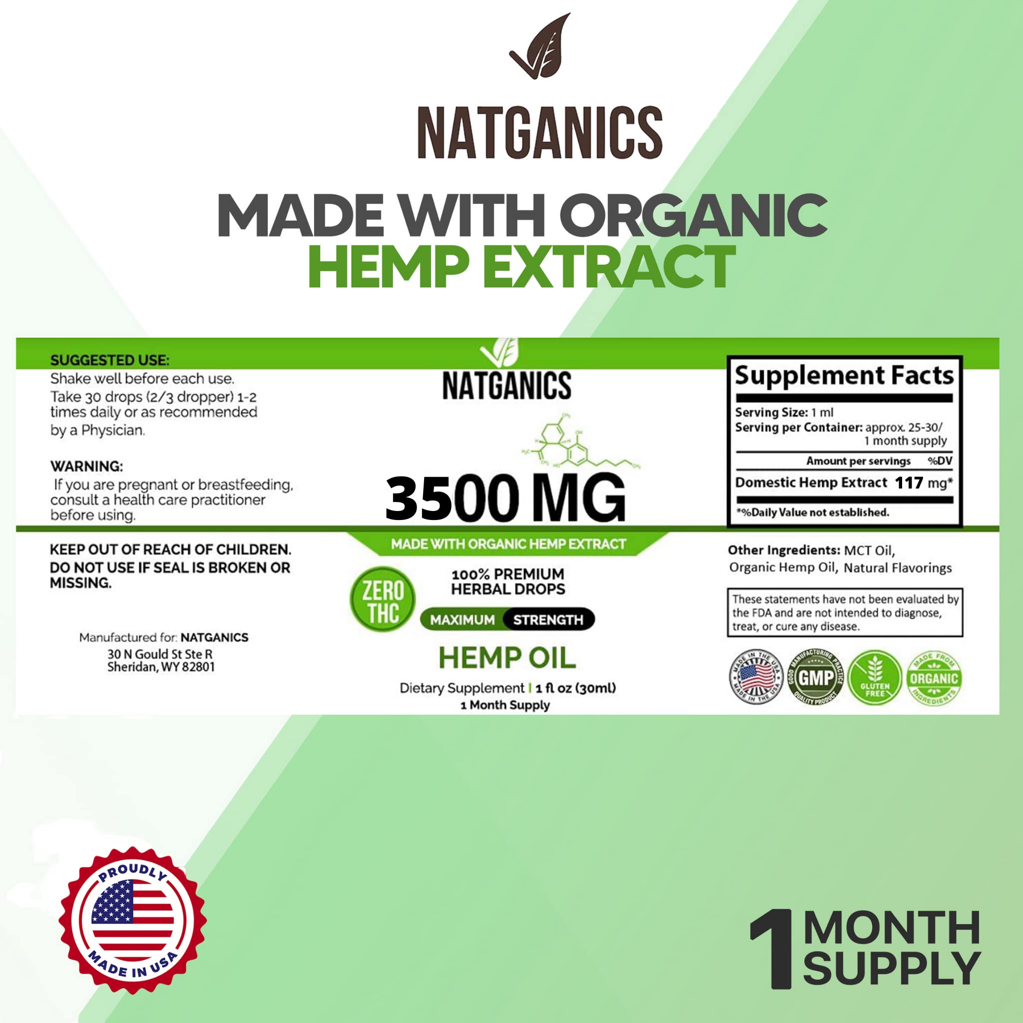 Natganics ultra strength hemp oil 30ml bottle
