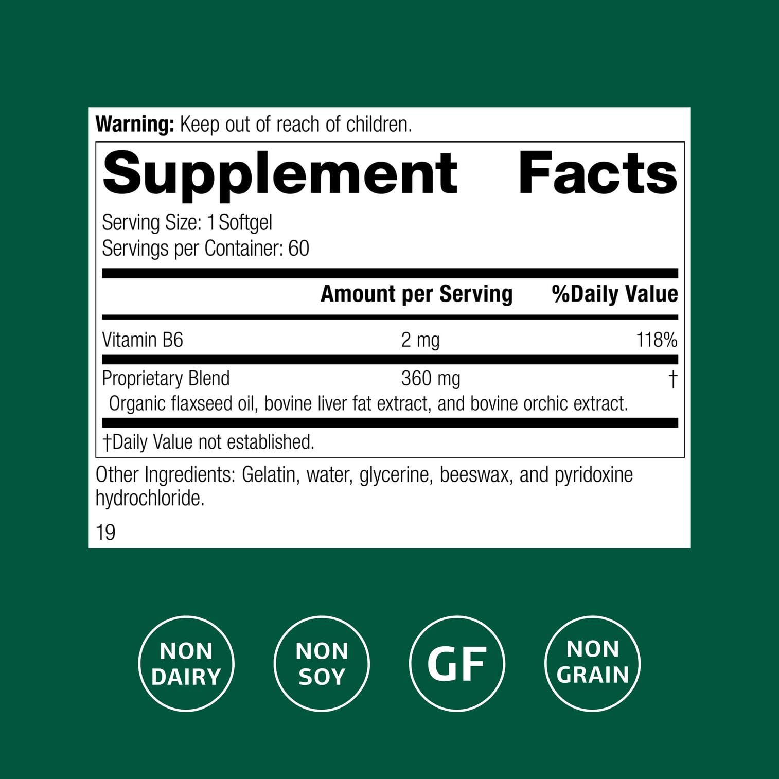 Close up of Standard Process Flax Oil Plus supplement label