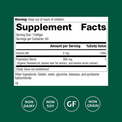 Close up of Standard Process Flax Oil Plus supplement label