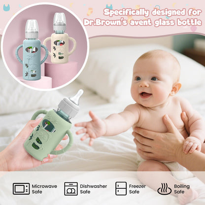 Silicone protective sleeve for baby bottle with ergonomic handles