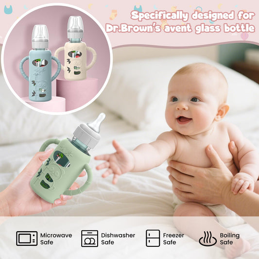 Silicone protective sleeve for baby bottle with ergonomic handles