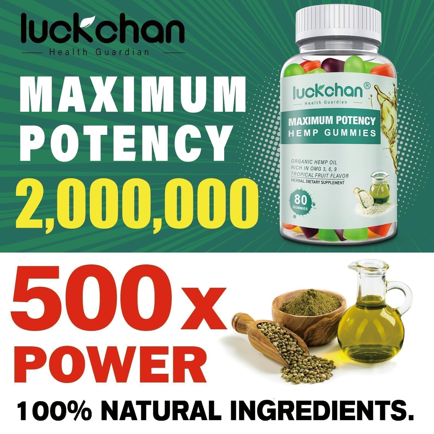 Luckchan organic hemp oil gummies nutrition label