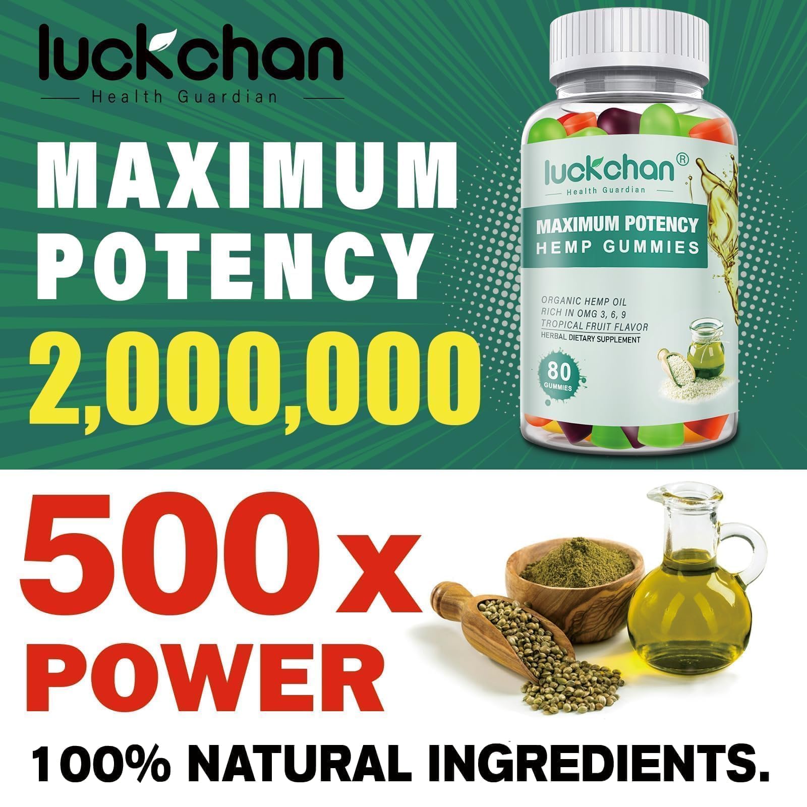 Luckchan organic hemp oil gummies nutrition label