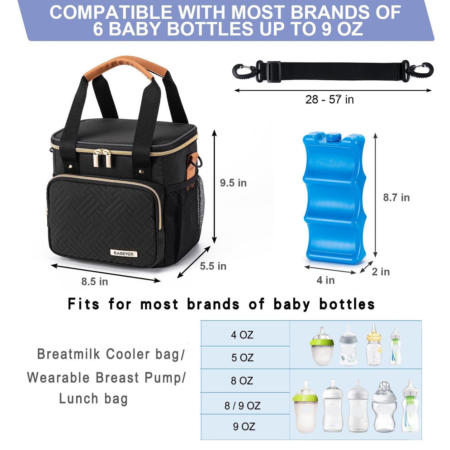 Babeyer insulated baby bottle bag showing 6 bottle capacity