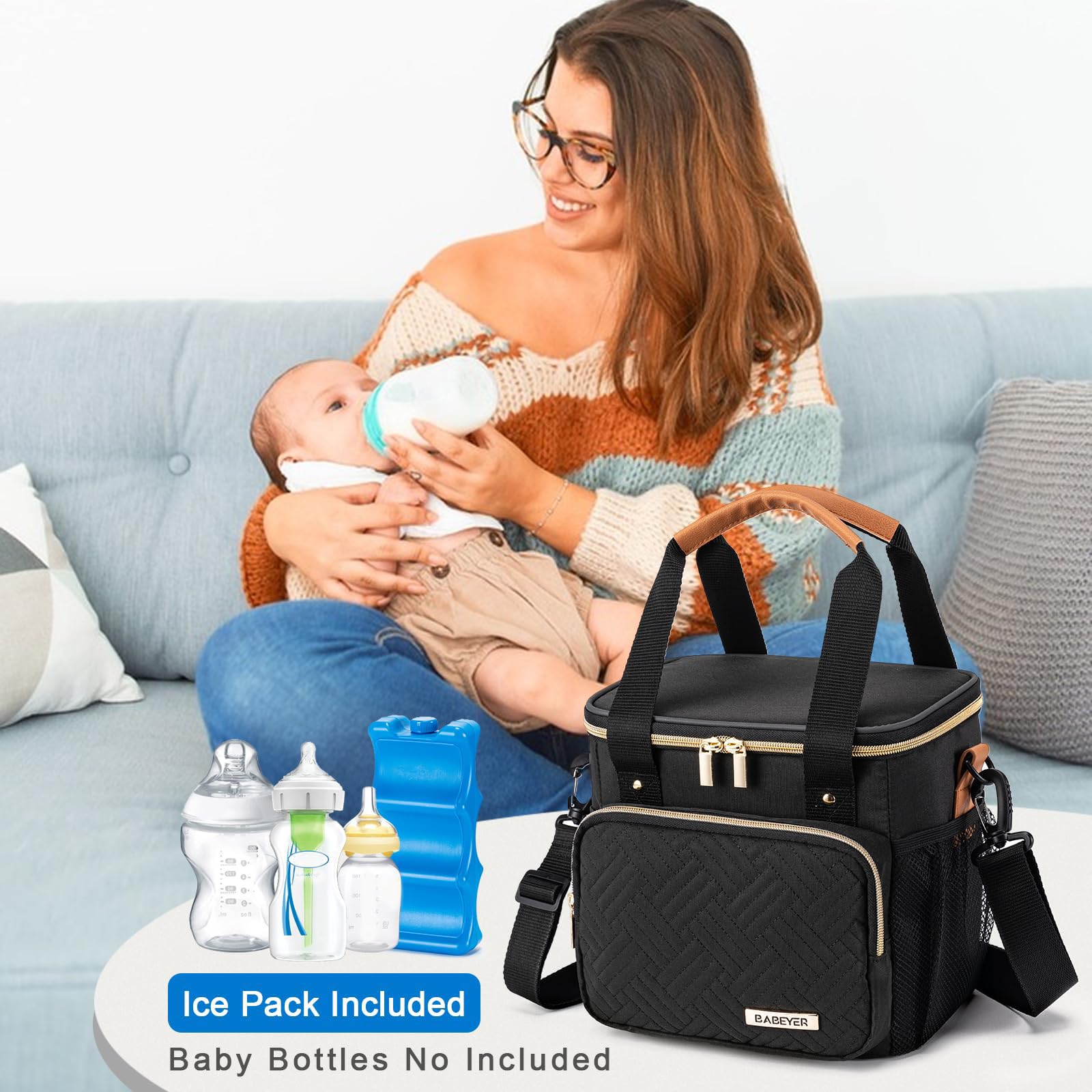 Babeyer breastmilk cooler bag with included blue ice pack