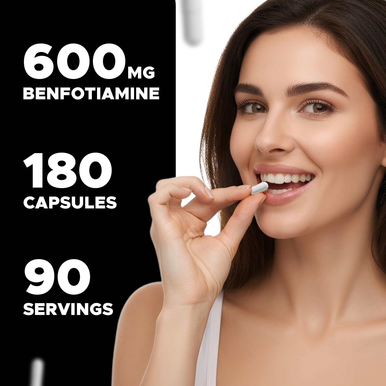 Back label of Vitabod Benfotiamine 600mg detailing USA manufacturing and allergen safety information