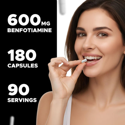 Back label of Vitabod Benfotiamine 600mg detailing USA manufacturing and allergen safety information
