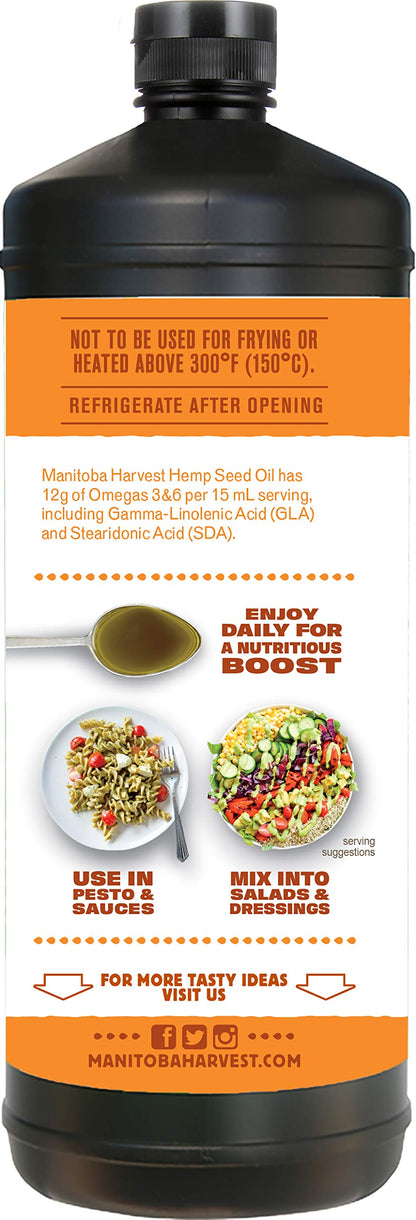 Top view of Manitoba Harvest premium quality hemp seed oil