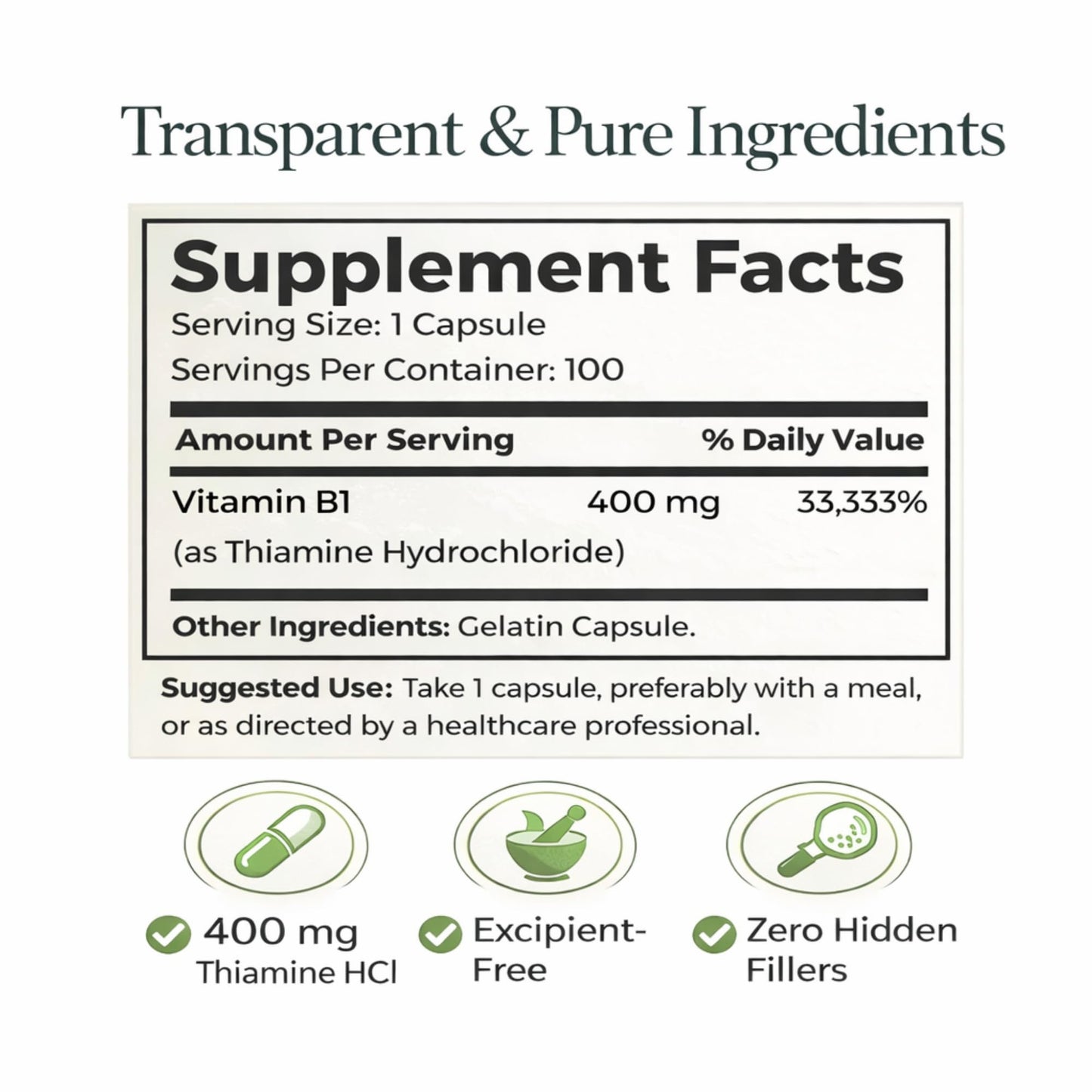 Dr. Clark thiamine 400mg dietary supplement facts label showing ingredients