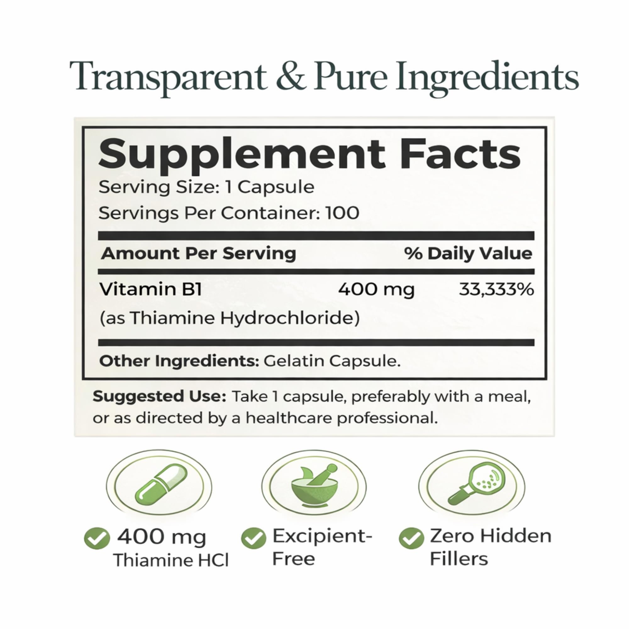 Dr. Clark thiamine 400mg dietary supplement facts label showing ingredients