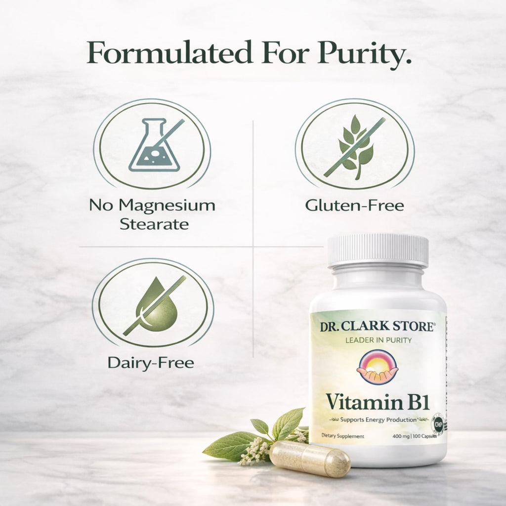Dr Clark Vitamin B1 dietary supplement side profile view