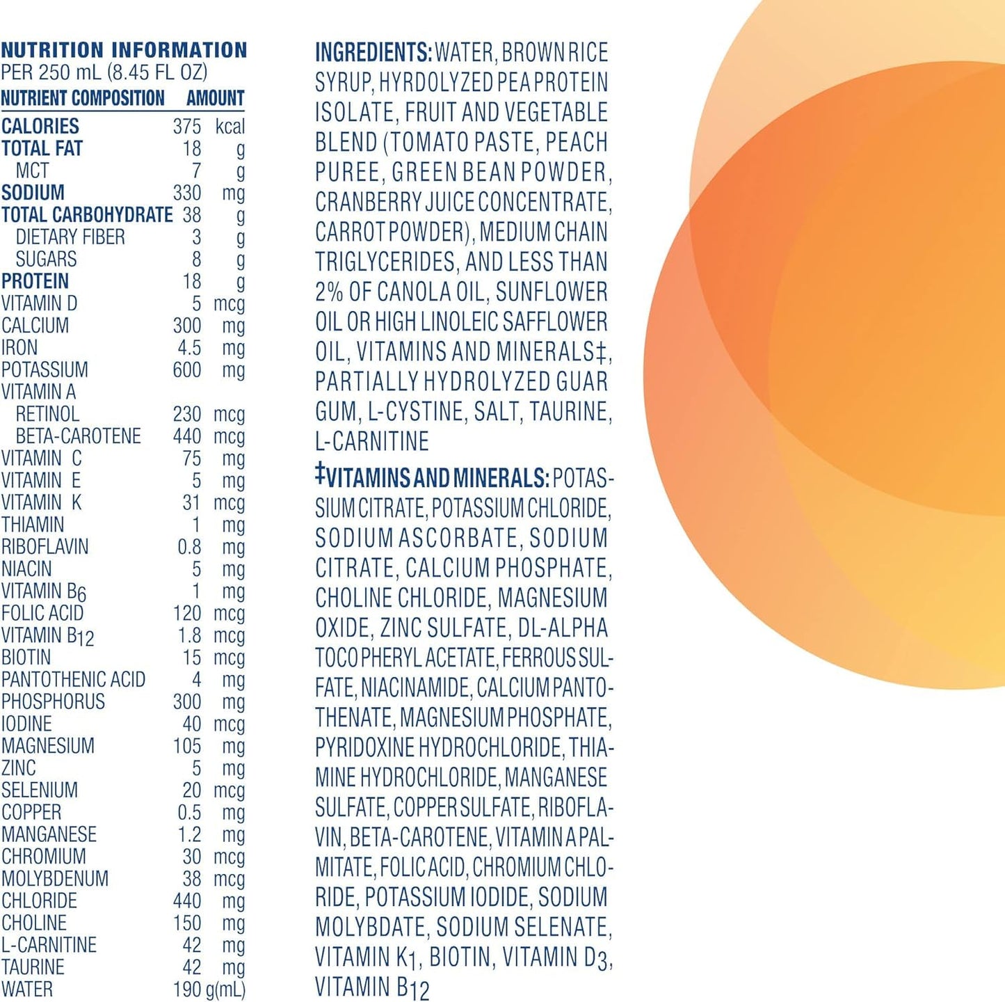 Compleat plant based peptide formula reclosable cartons showing real food ingredient details